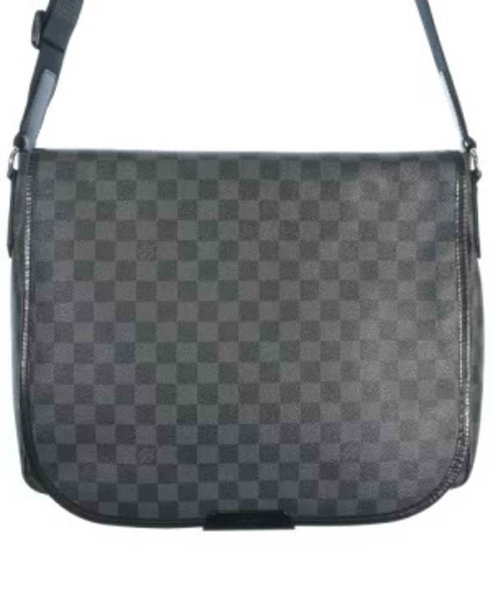 Louis Vuitton Checkered Shoulder Bag Leather Black Gray